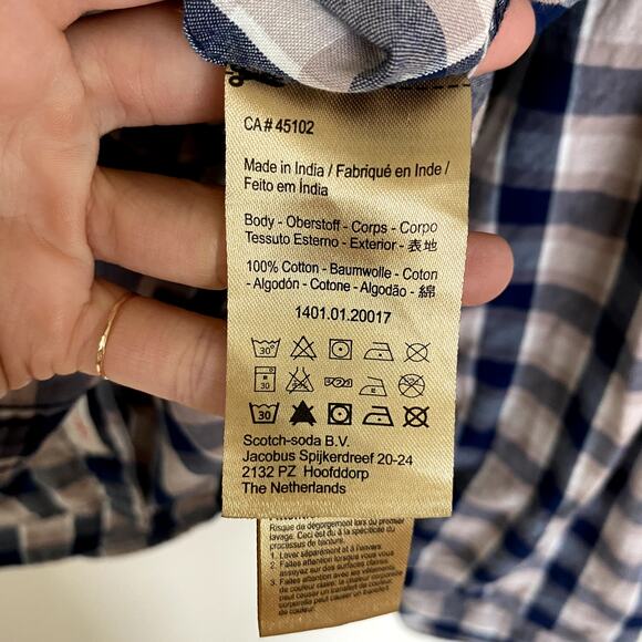 Scotch & Soda 100% Cotton Plaid Long Sleeve Button Up Flip Cuff Shirt Medium - Picture 5 of 7